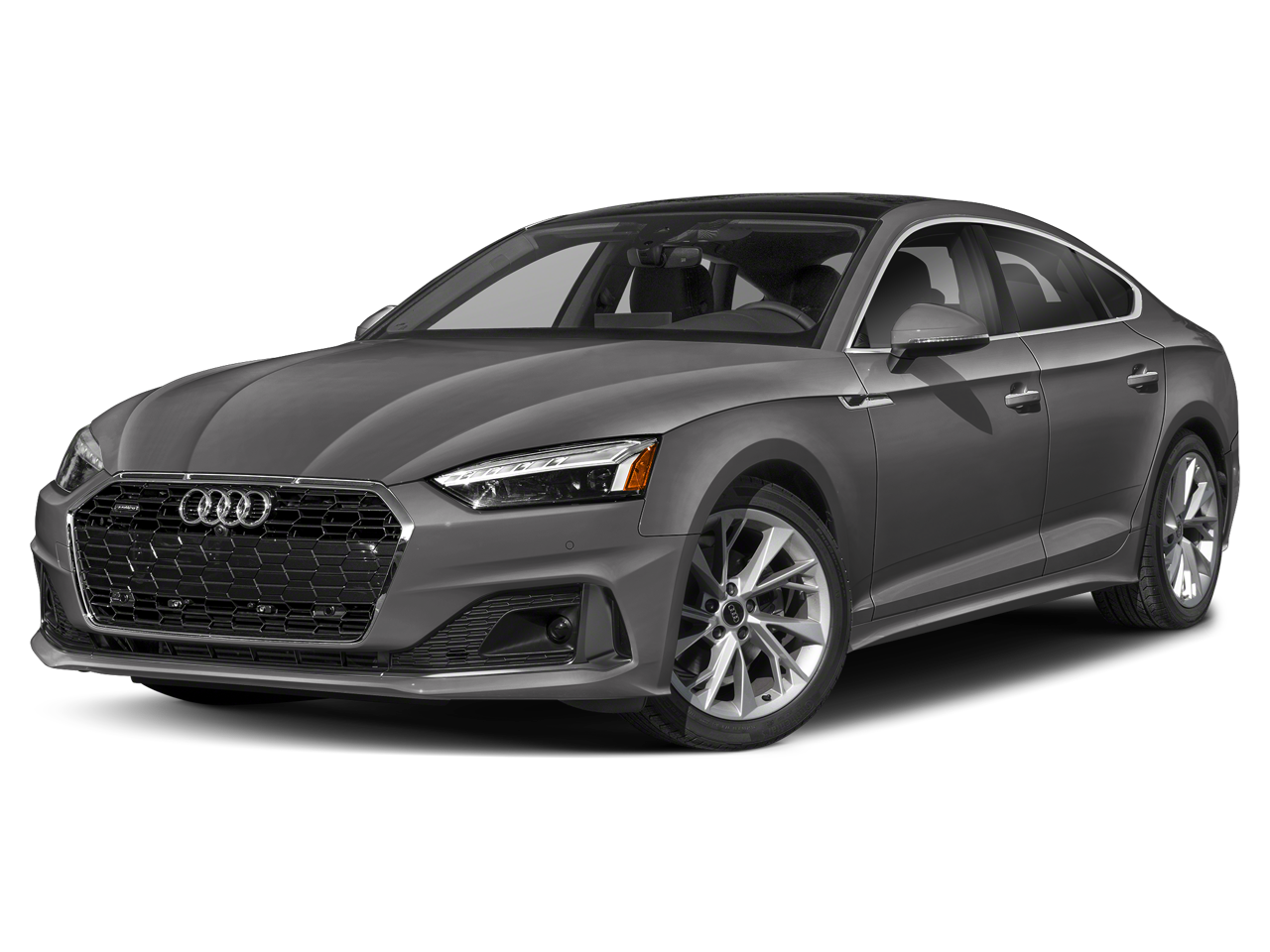 2025 Audi A5 Sportback S line Premium in Daytona Gray Pearl Effect — front three-quarter view