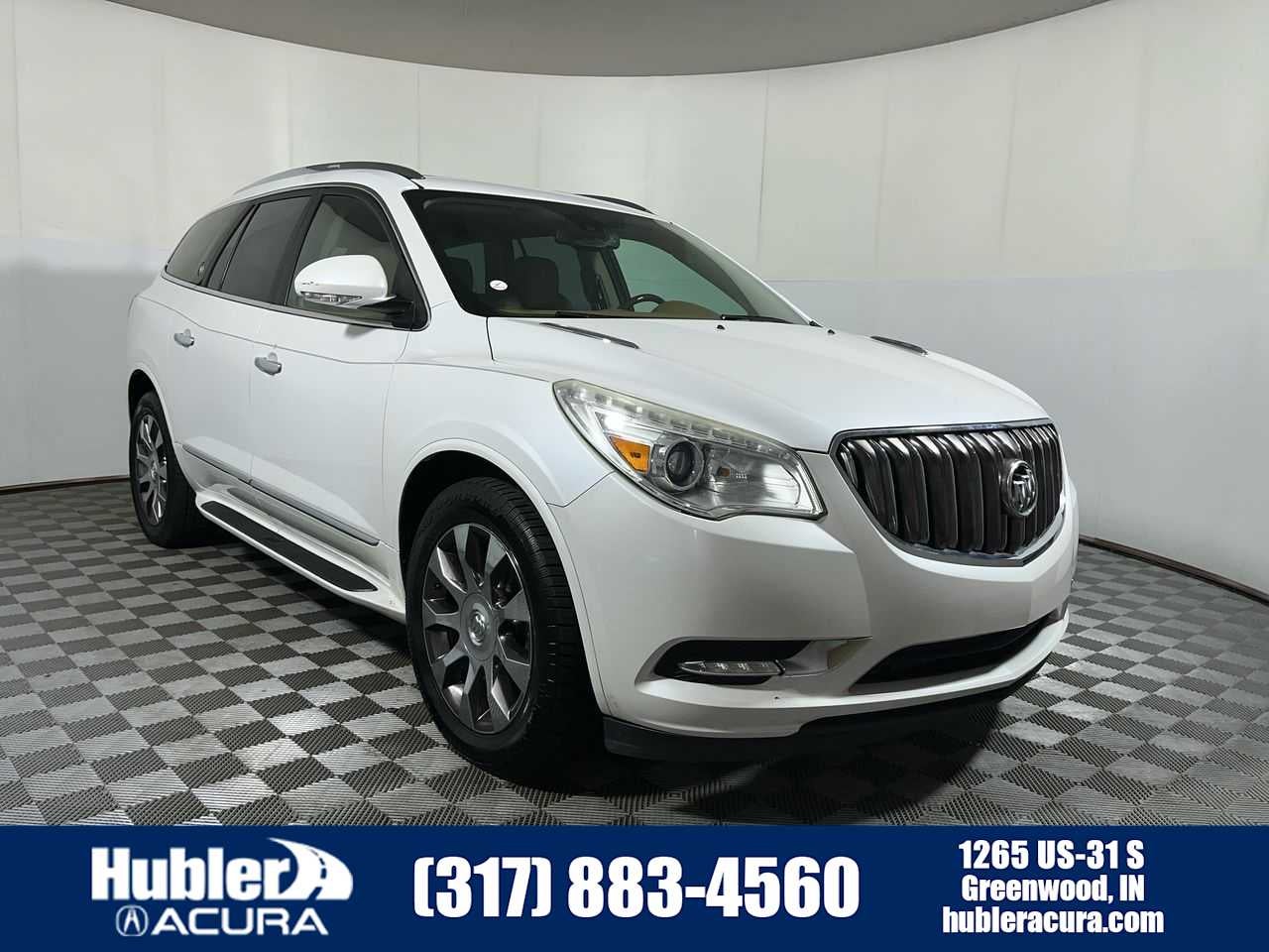 2016 Buick Enclave Premium in White Frost Tricoat — front three-quarter view
