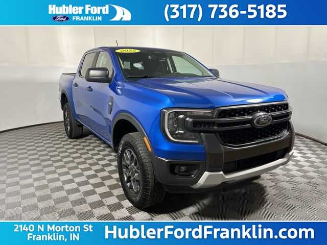 2025 Ford Ranger XLT in Velocity Blue — front three-quarter view