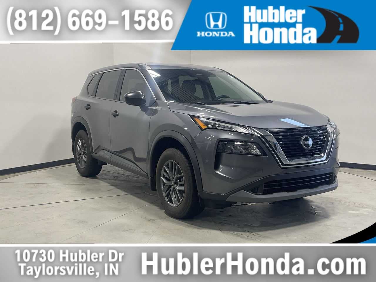 2023 Nissan Rogue S in Gun Metallic — front three-quarter view