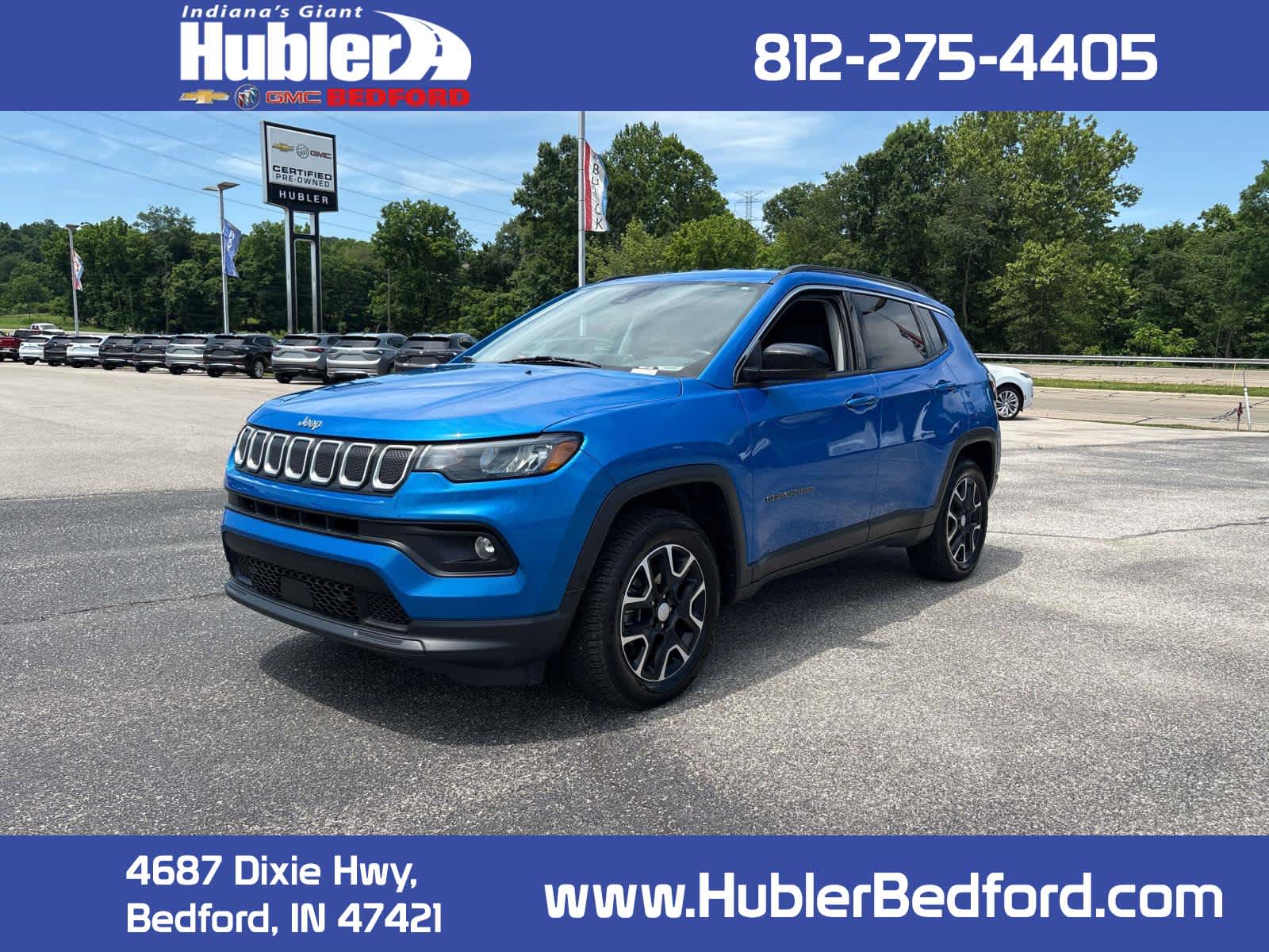 2022 Jeep Compass Latitude in Blue Streak Metallic — front three-quarter view