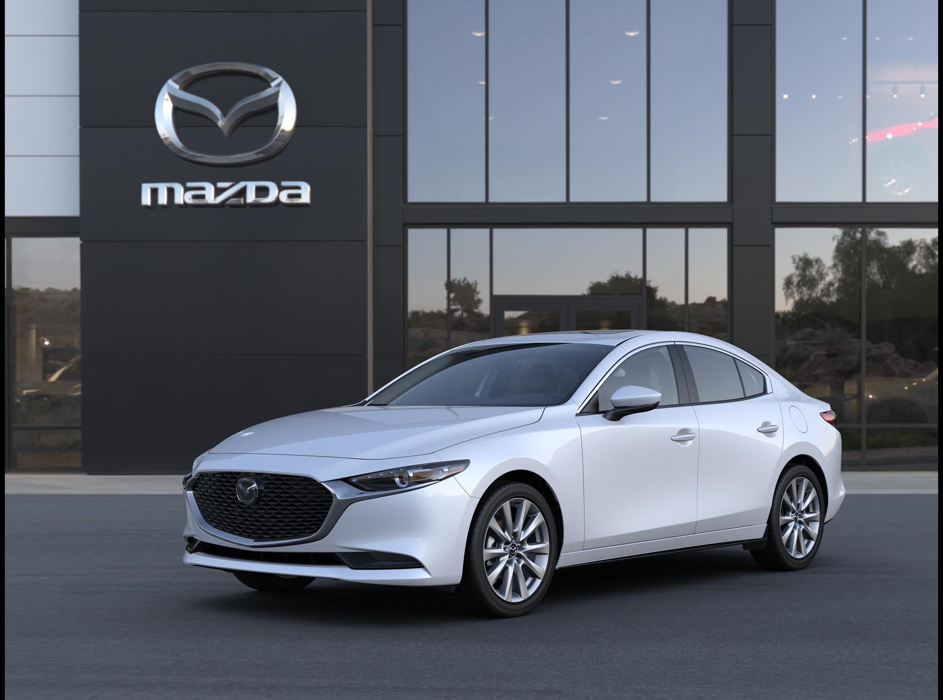 2026 Mazda Mazda3 Sedan 2.5 S Preferred in Snowflake White Pearl — front three-quarter view